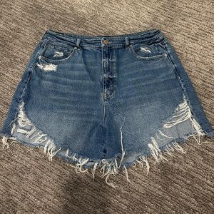 American Eagle Outfitters Blue Jean Shorts Distressed Frayed Hem